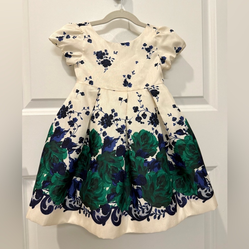 Janie & Jack Ivory Blue & Green Floral Special Occasion Dress | Size 18 - 24 Mon